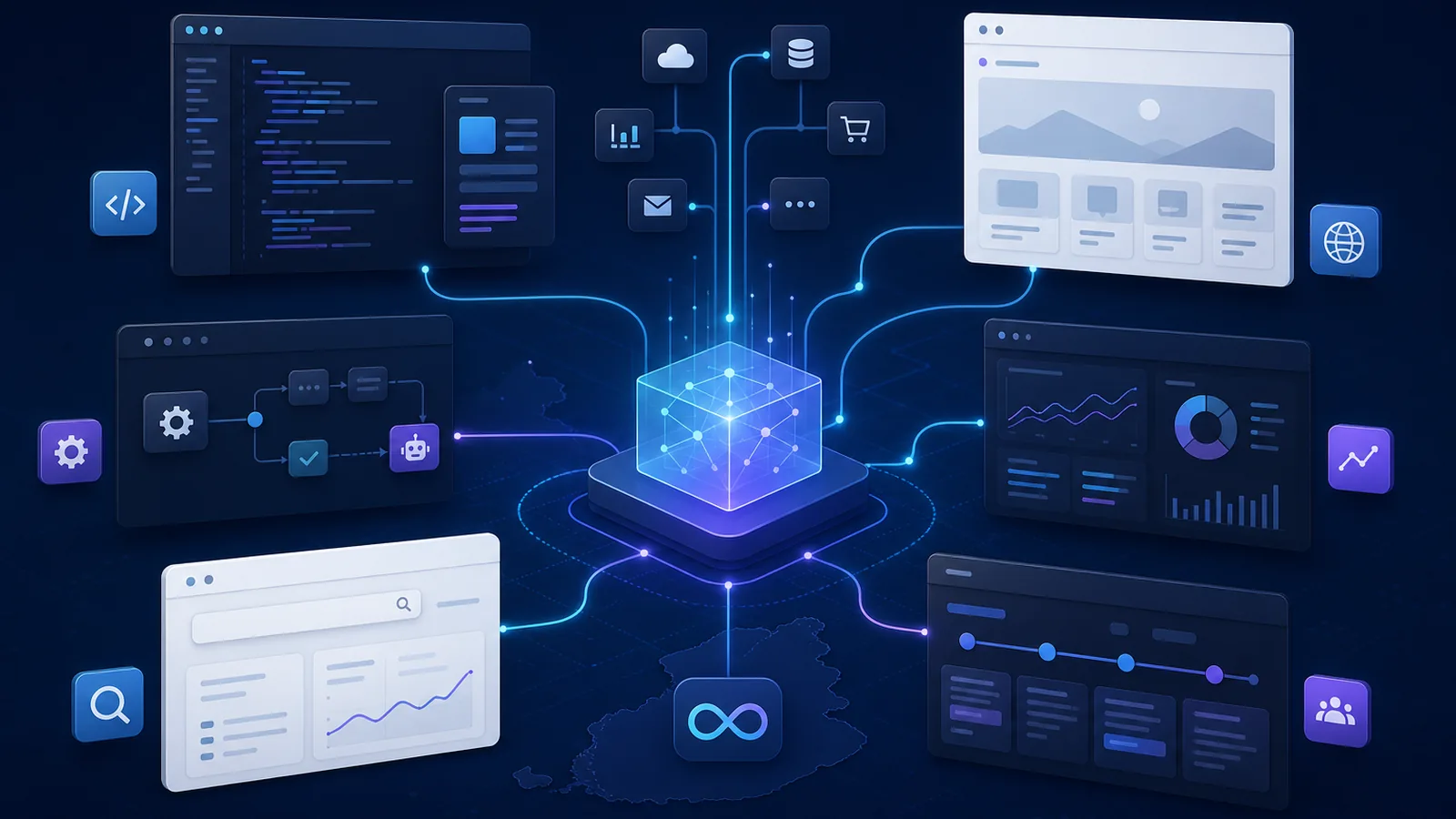 Datastormin ohjelmistokehityksen, integraatioiden ja digitaalisten palvelujen kokonaisuutta kuvaava näkymä