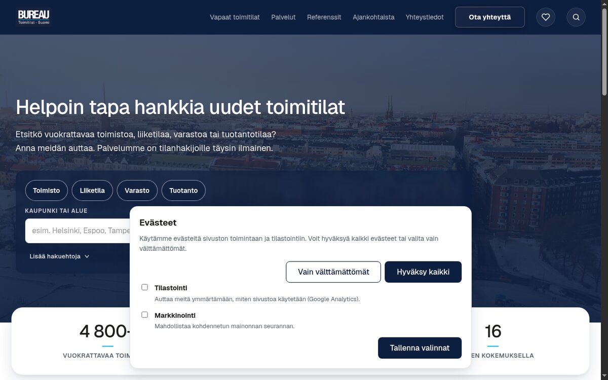 Bureau Toimitilat bref.fi sivuston screenshot