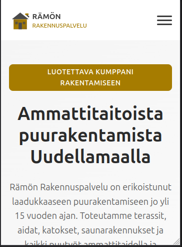 Rämön Rakennuspalvelu mobiili-näkymä