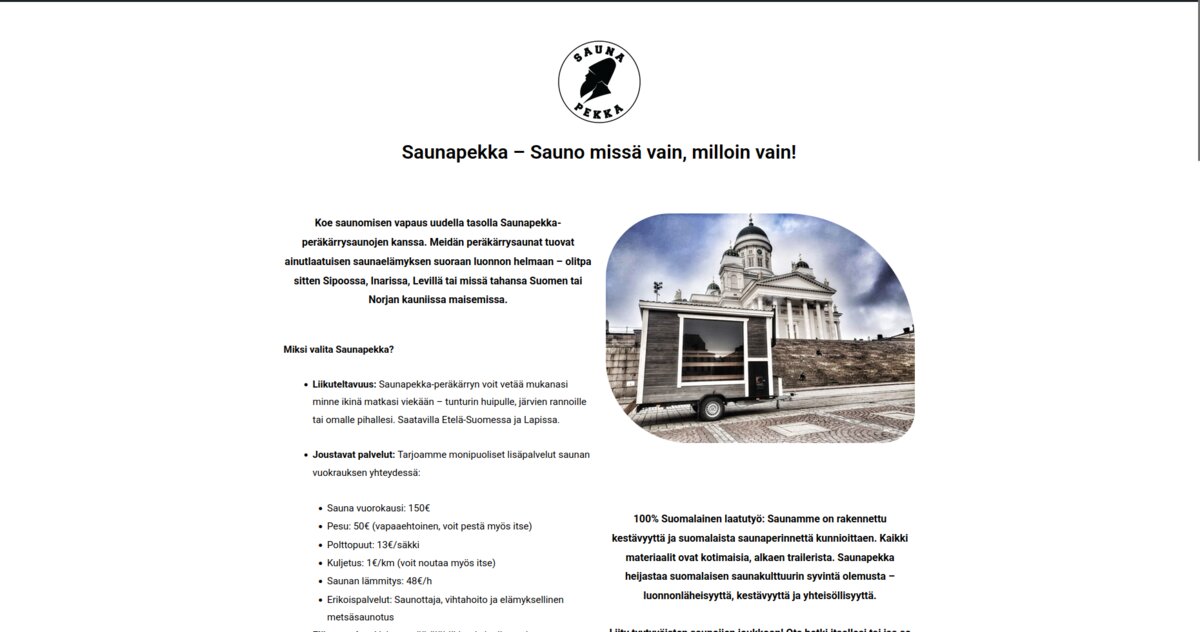Saunapekka.fi sivuston screenshot